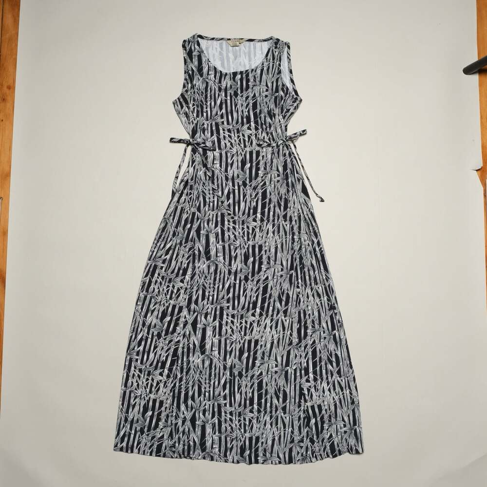 Vintage Sleeveless Bamboo Print Maxi Dress with Tie Sides Size S